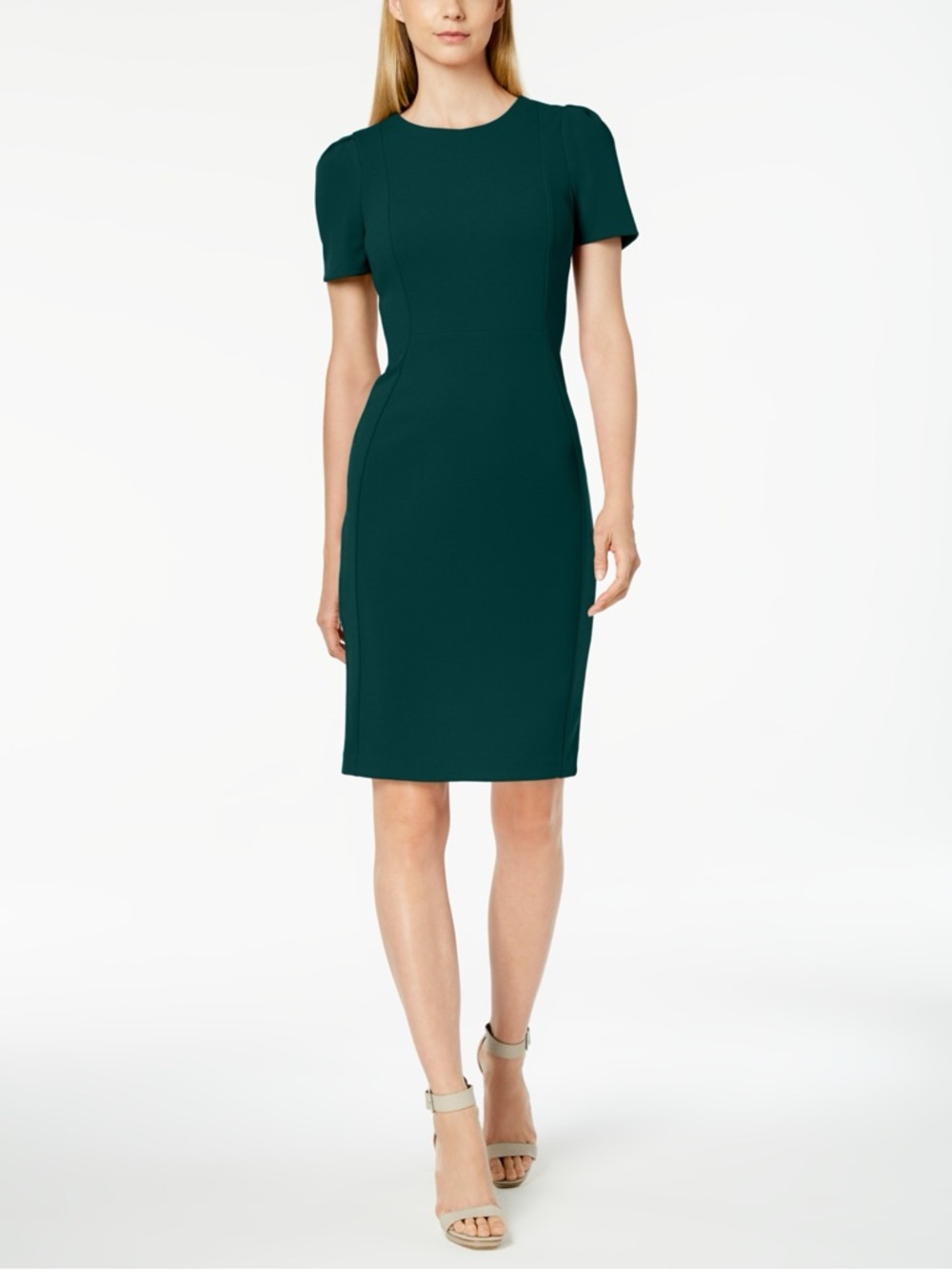 Calvin Klein Seamed Scuba Crepe Sheath Dress - Malachite